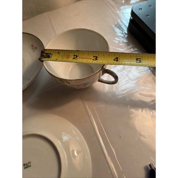 B & Co France Vintage Hand Painted 3 Cups And 4 SaucersFloral Pattern - Picture 4 of 6